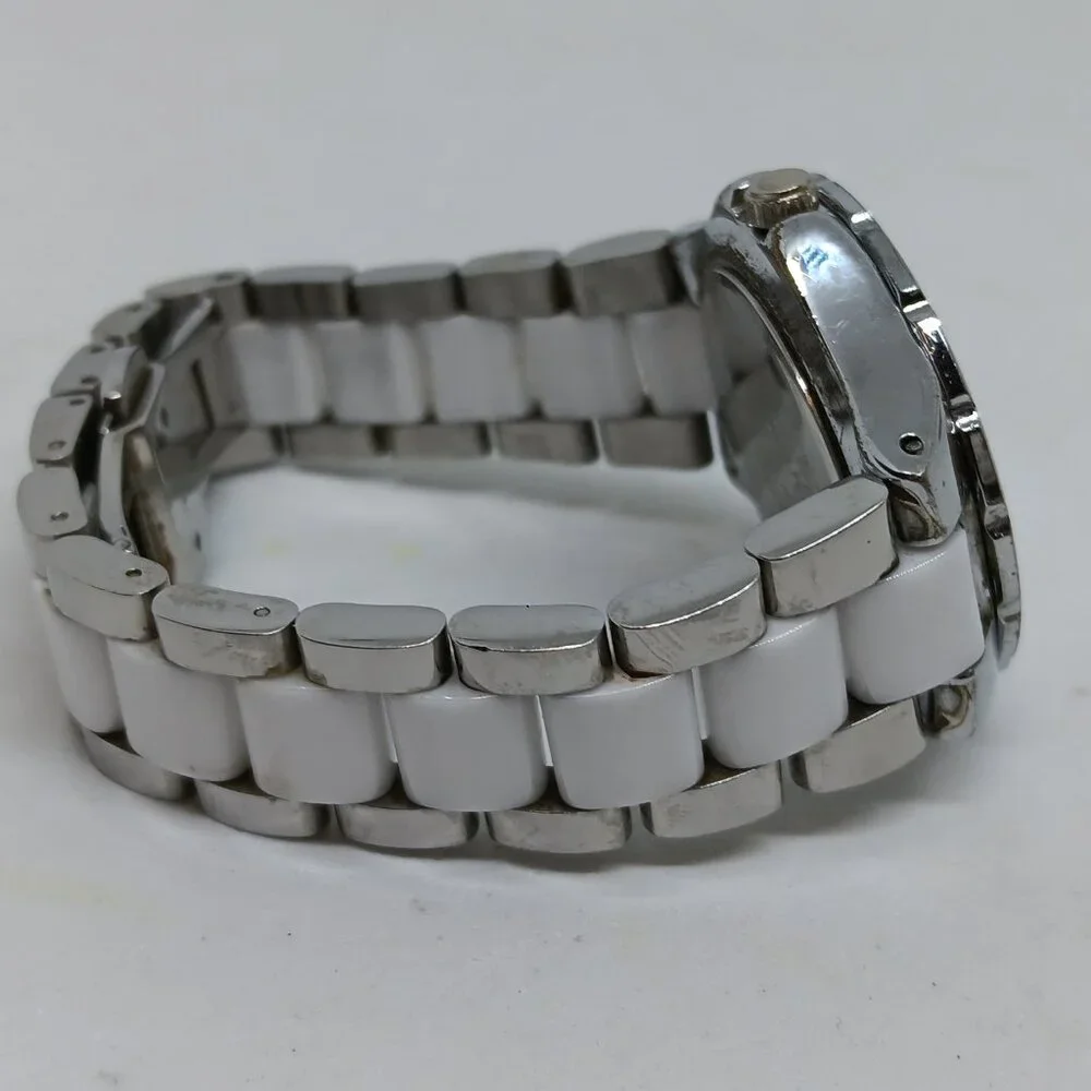 Anne Klein 12/2141 Women's 35mm Silver Tone White Ceramic Changeable Bezel Watch